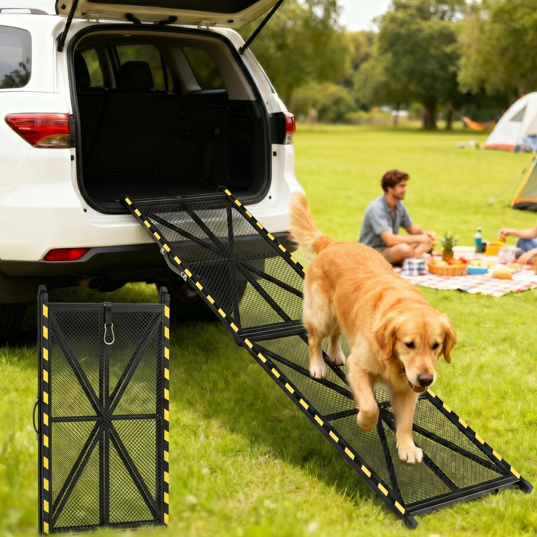 Garvee Heavy Duty Dog Ramp for Cars 300 LBS Capacity, 75"x20" Folding Non-Slip Pet Ramp for Large Dogs, Portable SUV & Truck Ramp, Outdoor/Indoor Use
