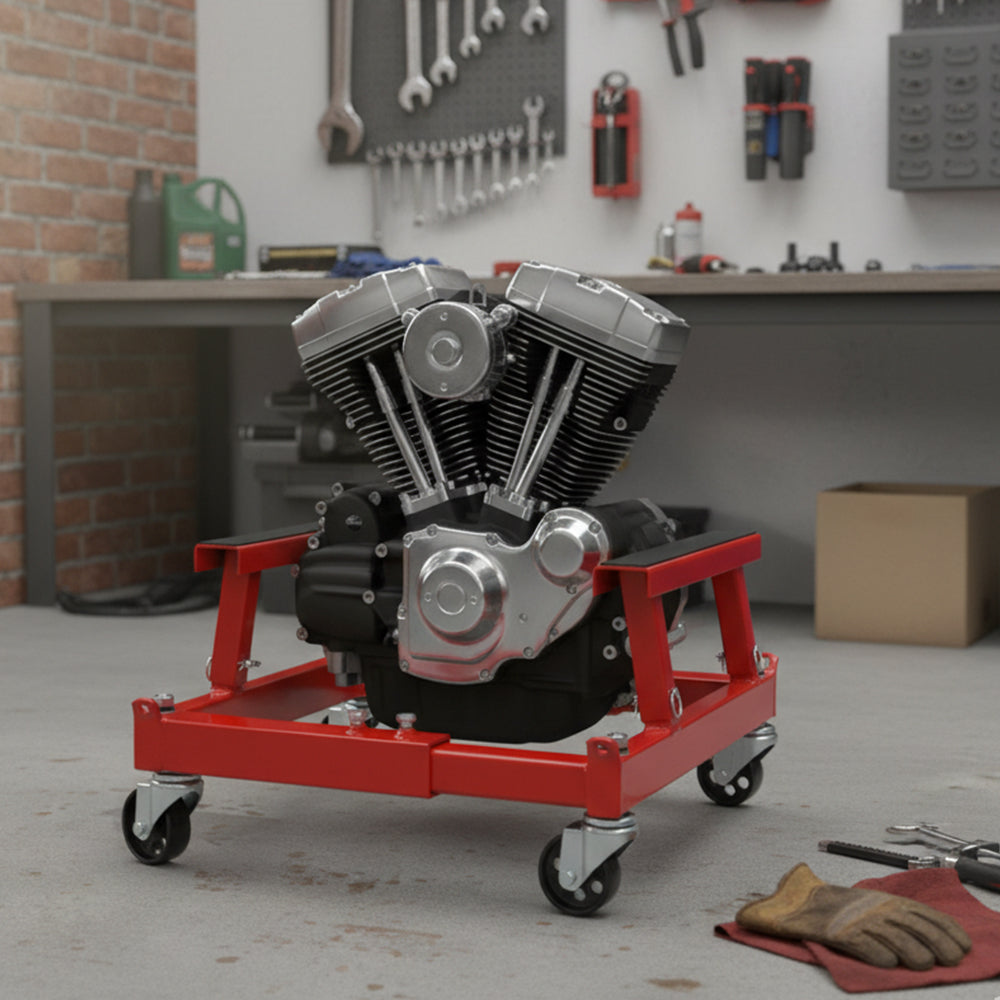 Garvee Motorcycle Engine Cradle Dolly - 1500 lbs Heavy-Duty Design with Rubber Pads, 360-Degree Swivel Wheels, Adjustable Width and Height for Four-Wheelers, Red