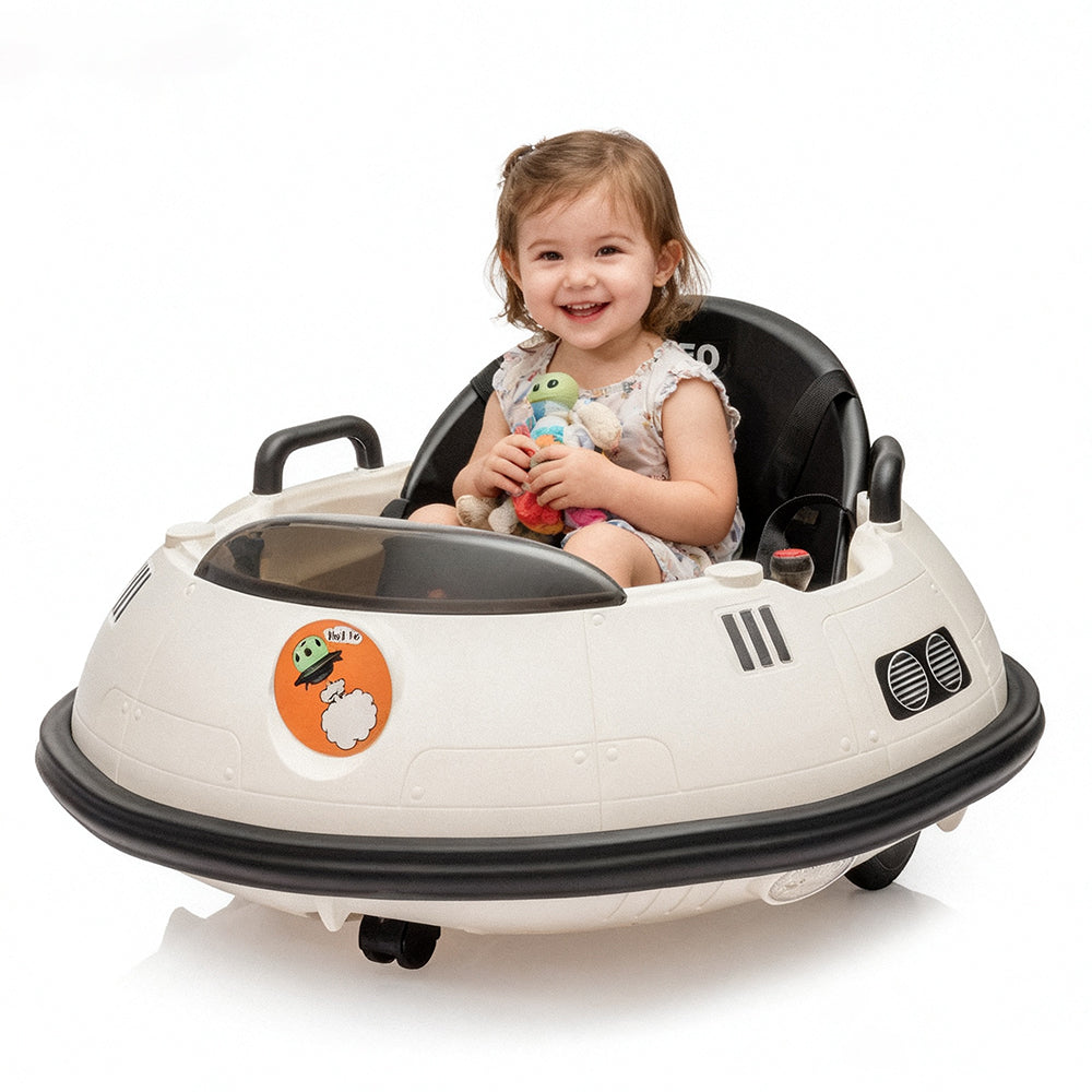 Garvee Ride B Series 12V Electric Ride on Bumper Car for Toddlers, Kids Bumper Car with Remote Control, LED Lights & 360 Degree Spin, Indoor and Outdoor for 18+ Months Kids - White