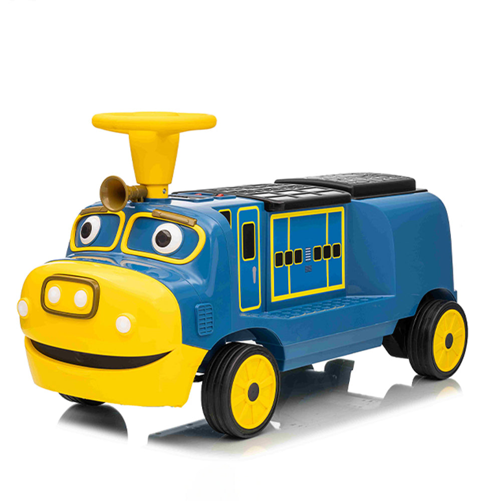 Garvee 12V Kids Ride On Train Trackless 2-Seater Dual Motor Rubber Wheels Light Music Blue Outdoor Fun