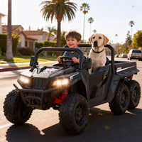 Garvee Ride - P Series: 24V 4WD Electric Ride On Dump Truck with Remote Control, 2-Seater, Music Player, LED Lights, Key Start Safety System, Durable Plastic, Off-Road Kids Toy for Ages 3+ - Black