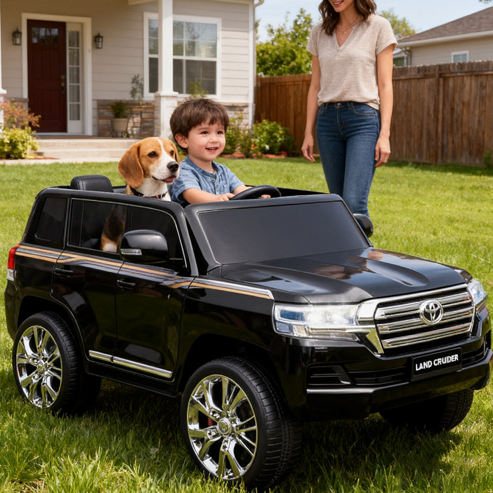 Garvee Ride - P Series: 12V Toyota Land Cruiser Kids' Car: Remote, LED, 3 Speeds, Dual 45W Motors, USB Music, Seat Belt, CPC & ASTM Approved - Black(2)