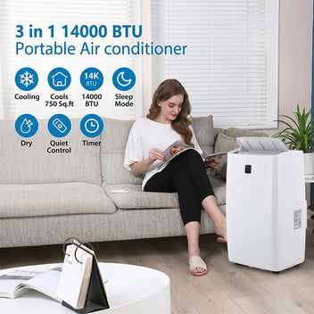 Garvee Portable Air Conditioner with Cooling and Dehumidification Function,14000 BTU Portable AC Suitable for 700 Sq.Ft Air Cooler with a Remote Control Function Easy Movement