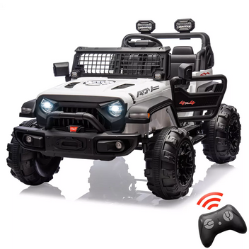 Garvee Ride - P Series: 2 Seaters Kids Ride On Truck With Remote Control,20“ Large Seat Ride On Car for Toddlers, 24V 9AH Electric Vehicle Car With Led Light,Large Storage Space, Bottle Holder,Music, Horn for 3-8 Years,White