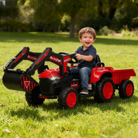 Garvee Ride - P Series: 12V 3 in 1 Ride on Excavator & Tractor with Detachable Trailer, Ride on Car Toy with Remote Control, Digger, LED Lights, Music, Kids Electric Vehicles for Boys Girls, Red