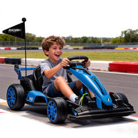Garvee Ride - G Series: 24V Electric Drift Kart for Kids, Ride Car with Adjustable Seat & 7.5MPH Speed, EVA Silent Wheels, Parent-Safety Certified Ride-On Toy - Blue