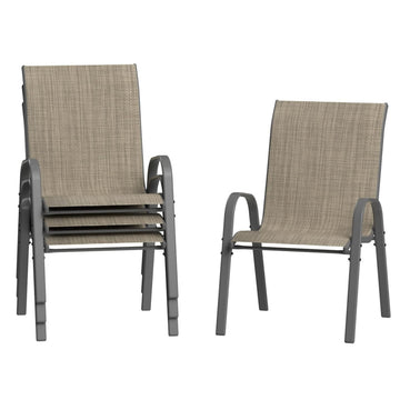 Garvee Patio Stackable Chairs Set of 4 - Outdoor Metal Frame Dining Chairs with Breathable Textilene Fabric for Patio, Deck, Backyard, Brown