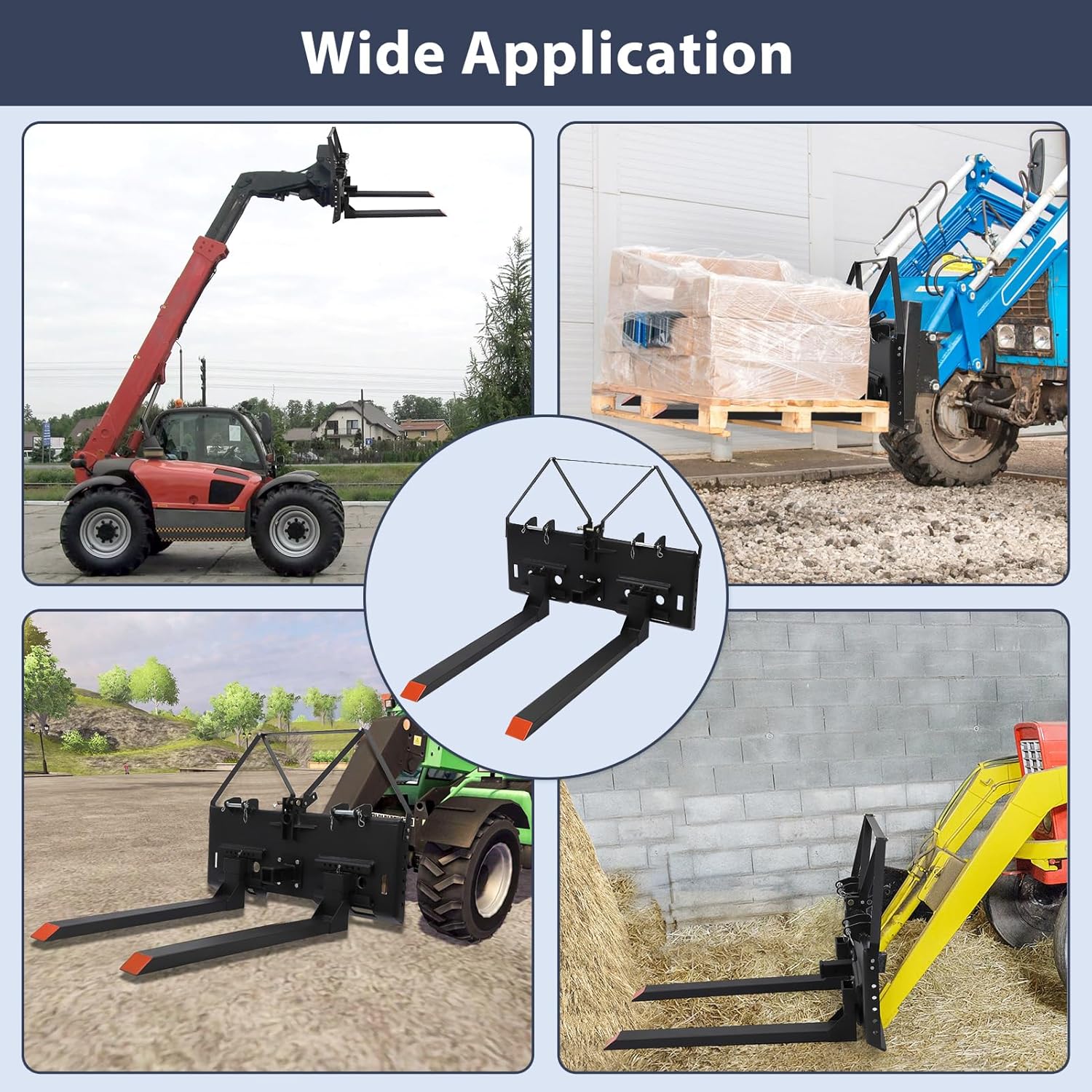 Garvee 48 Inch Pallet Fork Blades 4000lbs Capacity Forklift Blades Without Plate with Movable Connectors for Kubota Bobcat Skid Steer Loaders Tractors