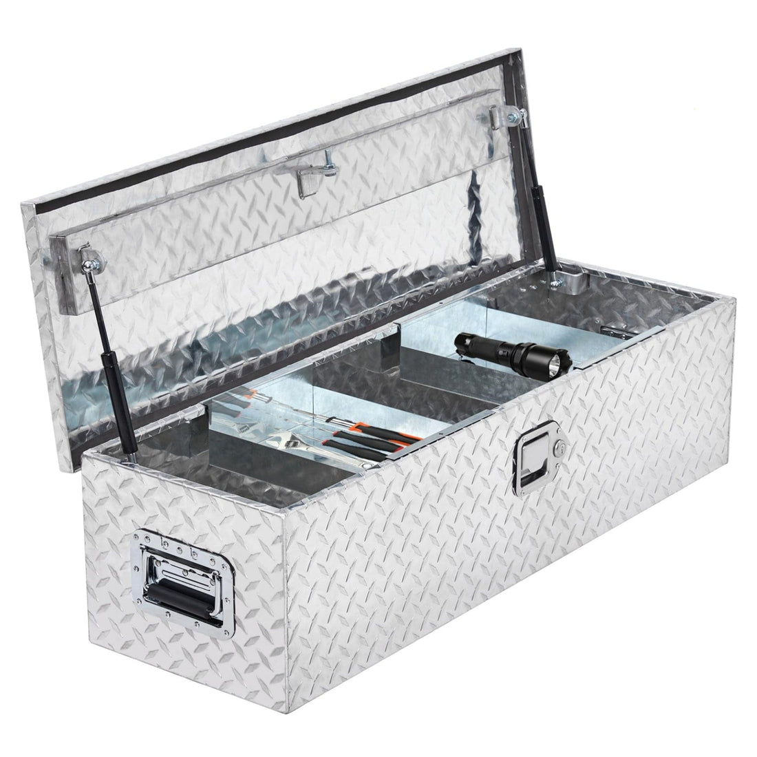 48 Inch Diamond Plate Truck Bed Tool Box with Shelf Silver