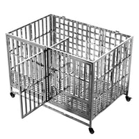 Garvee 48" Heavy Duty Dog Crate Cage Kennel with Isolation Fence, Full Stainless Steel High Anxiety Indestructible Dog Crate, Small Door Design & Removable Tray Design, Silver