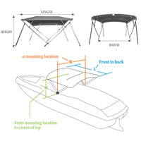 4 Bow Bimini Top Boat Cover with 1 Inch Aluminum Alloy Frame, Include 2 Straps, 2 Adjustable Rear Support Pole, Zippered Storage Boot, PU Coating Canvas