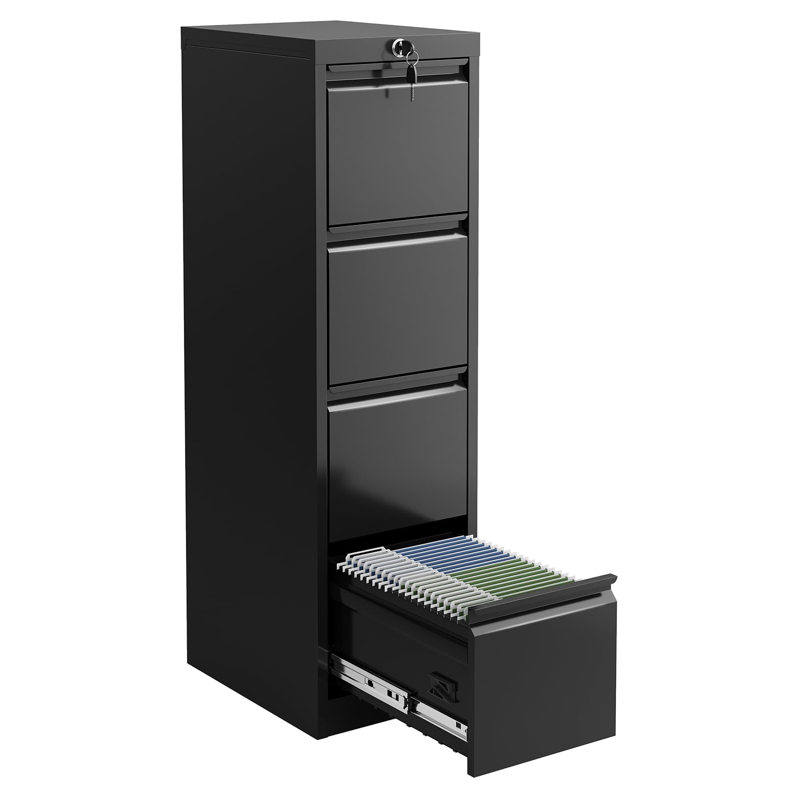 Garvee Metal File Cabinet with 4-Drawer, Heavy Duty Metal Filing Cabinet for Letter/Legal/A4/F4 Documents, Secure Locking, Anti-Tilt System, Vertical Storage for Home Office, Black