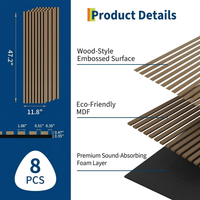 Garvee Set of 8 Modern 3D Fluted Acoustic Wood Slat Wall Panels 47.2" x 11.8" Soundproof Decorative Panels for Home Theater, Office, Studio and Interior Walls, Walnut
