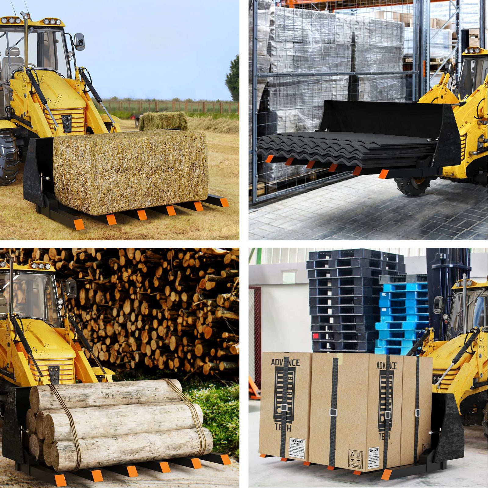 Garvee Heavy-Duty Clamp On Debris Forks for Tractor Bucket 58" 4000 Lbs Capacity Powder-Coated Alloy Steel Double Nut Construction Two Chain Holes for Farm, Warehouse, Construction