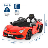 Garvee Ride P Series 12V Electric Ride-On Car for Kids | Licensed Lamborghini Battery-Powered Sports Car with Remote Control, 2 Speeds, Sound System, LED Headlights, Hydraulic Doors - Red