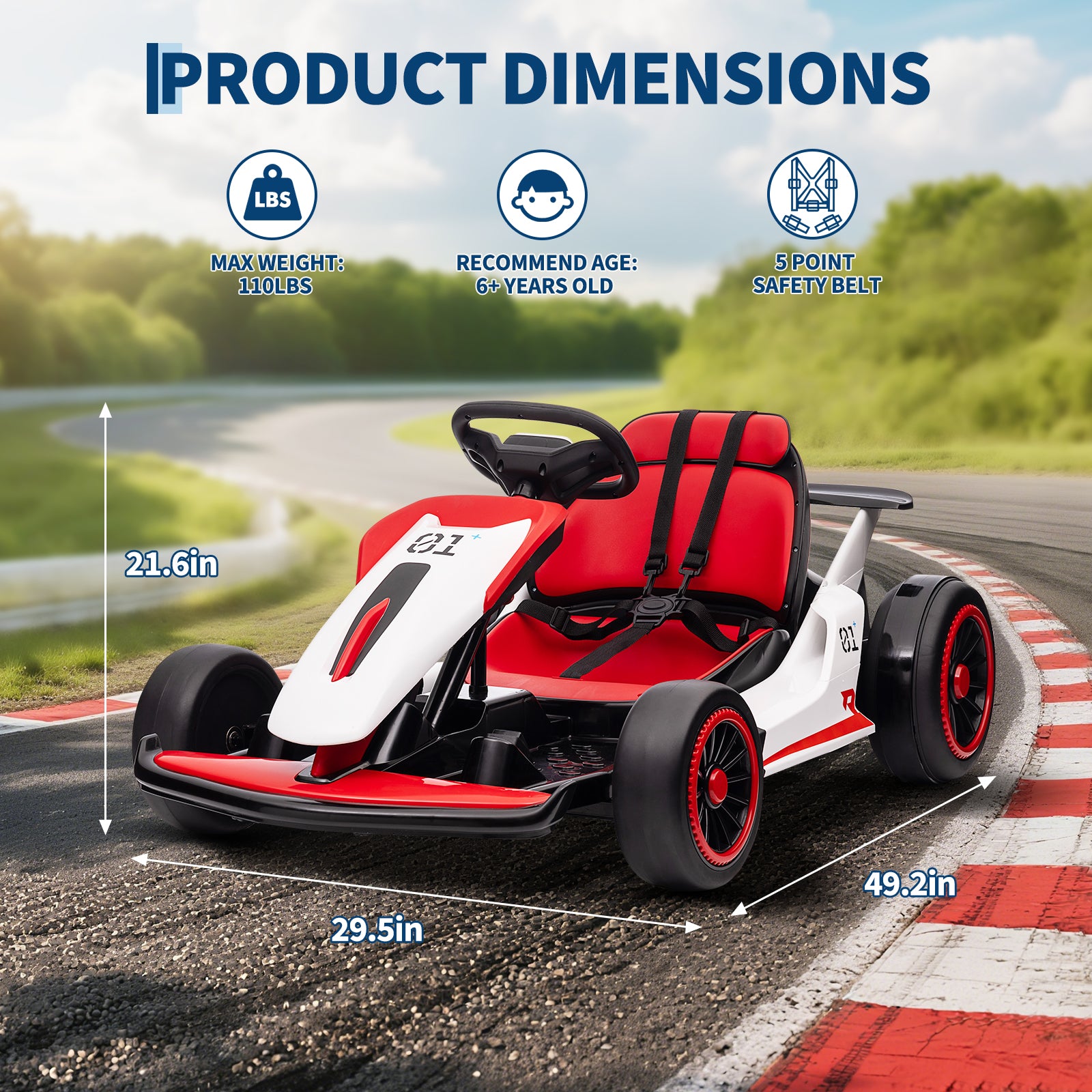 Garvee Ride - G Series: 6+,24V Drift Kart with 2X150W Strong Motor, 7AH Big Battery, Electric Pedals, Electric Go Kart Outdoor Race Toy - Red