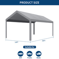 Garvee 13'x25' 200G Heavy-Duty Carport Replacement Cover - Waterproof & UV Protected Garage Tent Top Tarp (Frame Not Included), Grey