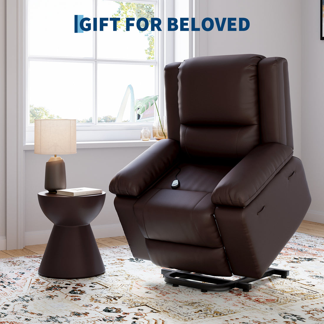 Garvee PU Leather Power Lift Recliner Chair with Massage and Heat, 8-Point Vibration, Adjustable Back and Leg Support, Electric Lift Chair Designed for Mobility Aid Elderly Relaxation, Coffee