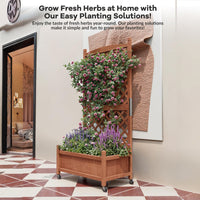 Garvee 29.5"x13"x60" Wood Planter Box with Trellis - Raised Garden Bed with Wheels, Vertical Standing Planter with Drainage Holes for Patio Garden