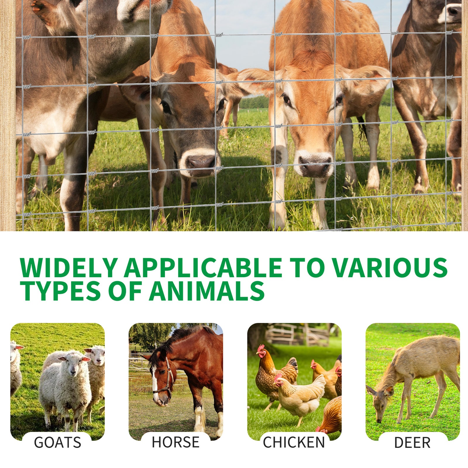 Garvee Farm Fence,4x328FT Heavy Zinc Coating Cattle Fence,Galvanized Field Wire Fencing with Hinge Knot for Cattle, Goats & Sheep,Hog,Animals Protection