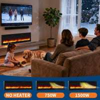 Garvee 72" Electric Fireplace Linear Heater 750/1500W Dual Heat, 12 Flame Colors, Remote & Touch Control, Wall Recessed/Mounted, Modern Living Room