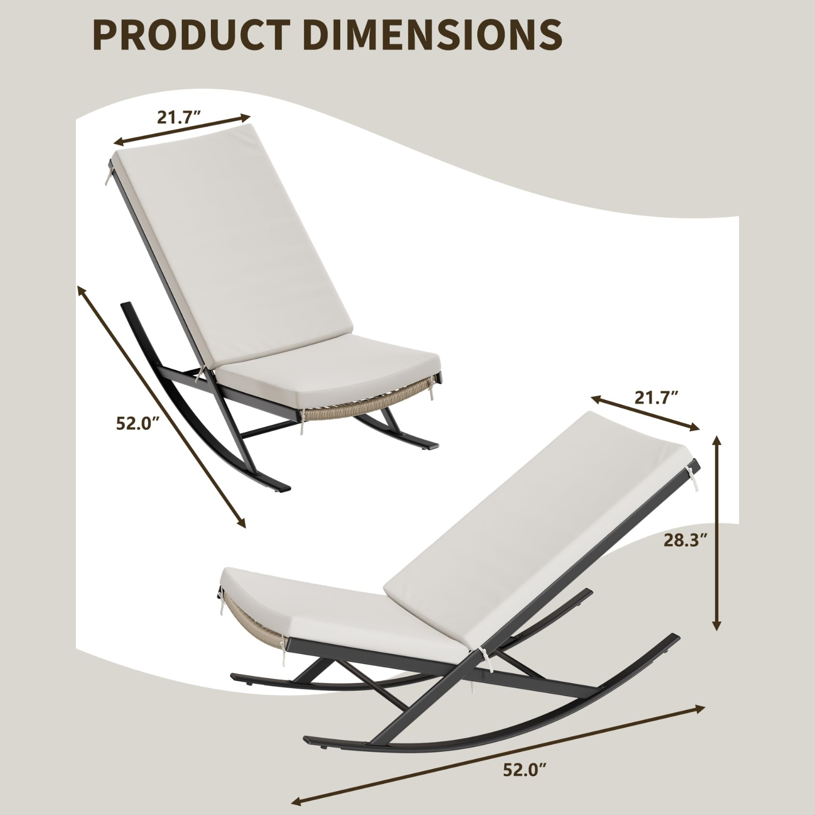 Garvee 2 PC Outdoor Rocking Chairs, Rocker Patio Chair Set of 2 with Cushions for Bistro Balcony Porch Yard, Indoor Outdoor Modern Metal Lounge Rocking Chair for Napping Relaxing, Beige