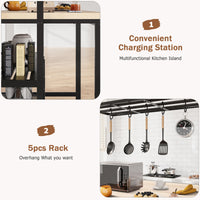 Garvee 42" Large Kitchen Island Bakers Rack Microwave Oven Stand Kitchen Shelf with 3 Tier Storage, Metal Coffee Bar Table,Kitchen Storage Shelf for Dining Living Room, 5 Hooks, 42"*28"*72"