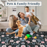 Garvee Area Rugs Washable Floral Rugs for Living Room Non Slip Low Pile Carpet for Office Bedroom Kids Room Bedside