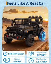 Garvee 24V Ride on Toys for Big Kids, 2-Seater Electric Ride on Car Truck with Remote Control, Four-Wheel Shock Absorbers, 4 Mph Max Speed, Music, LED Lights for Boys Girls, Black