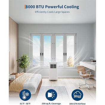 Garvee 3-in-1 Portable Air Conditioner 8K BTU Cooling & Dehumidifier Plastic Remote Control & Timer for Rooms up to 350 sq.ft
