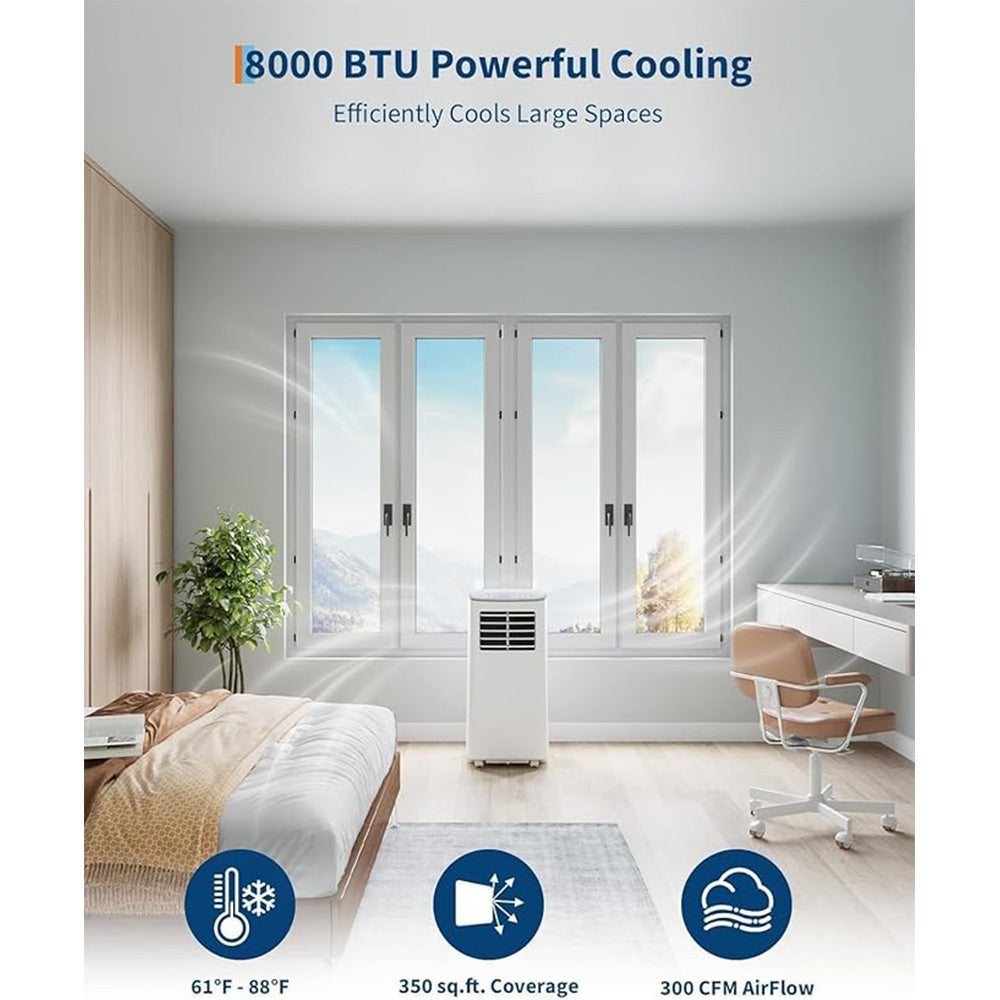 Garvee 3-in-1 Portable Air Conditioner 8K BTU Cooling & Dehumidifier Plastic Remote Control & Timer for Rooms up to 350 sq.ft