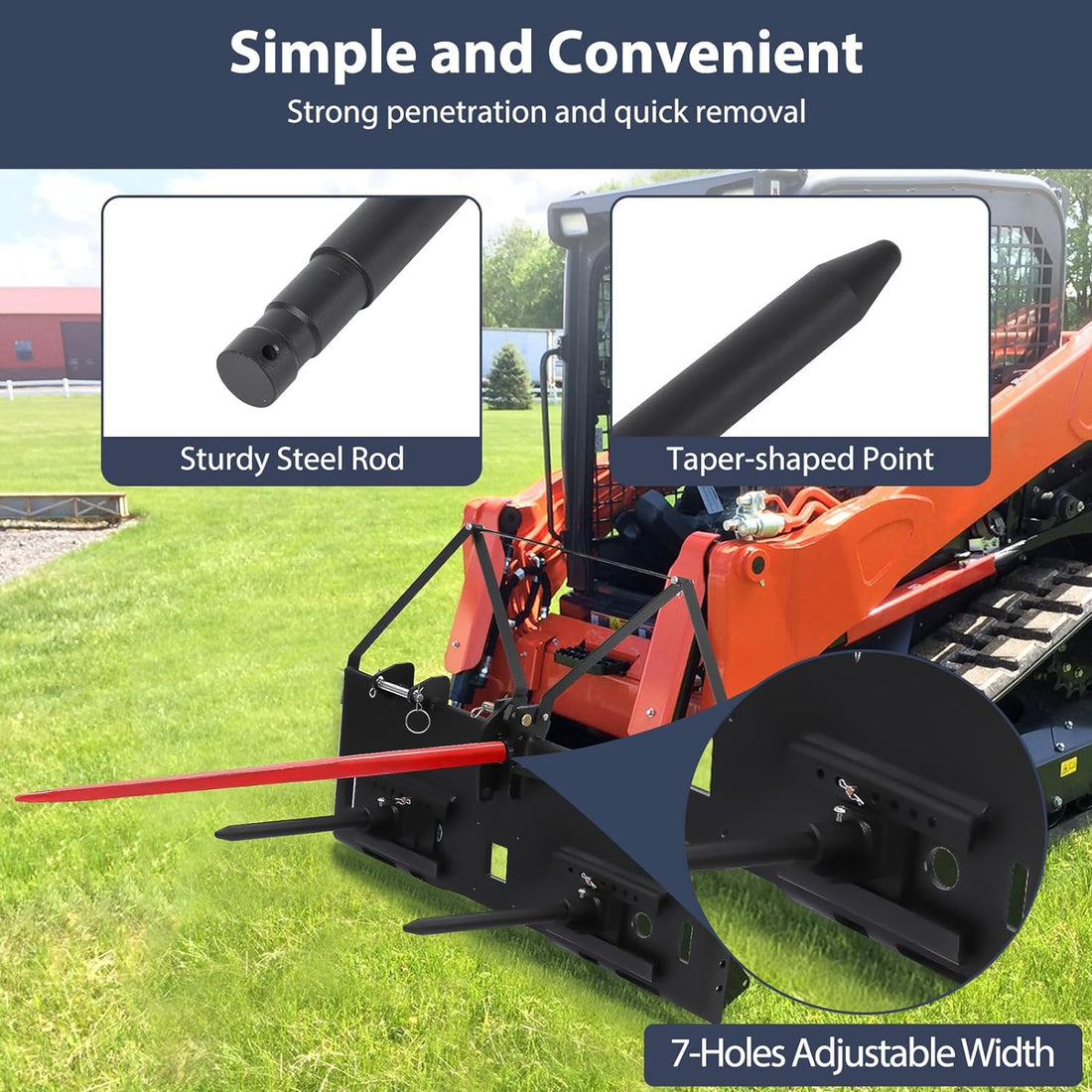 Garvee 17" Stabilizer Hay Bale Spear Attachment, Pair Quick Attach Bale Spike Without Sleeves, Black Powder Coated Hay Bale Forks Handing Equipment Fit for for Skid Steer Mount Plate Tractors Loaders