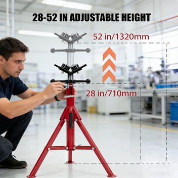 Garvee V-Head Pipe Jack Stand - 28-52 Inch Adjustable Height, Heavy-Duty 2500 lb Capacity with 4-Ball Transfer and Portable Folding Legs