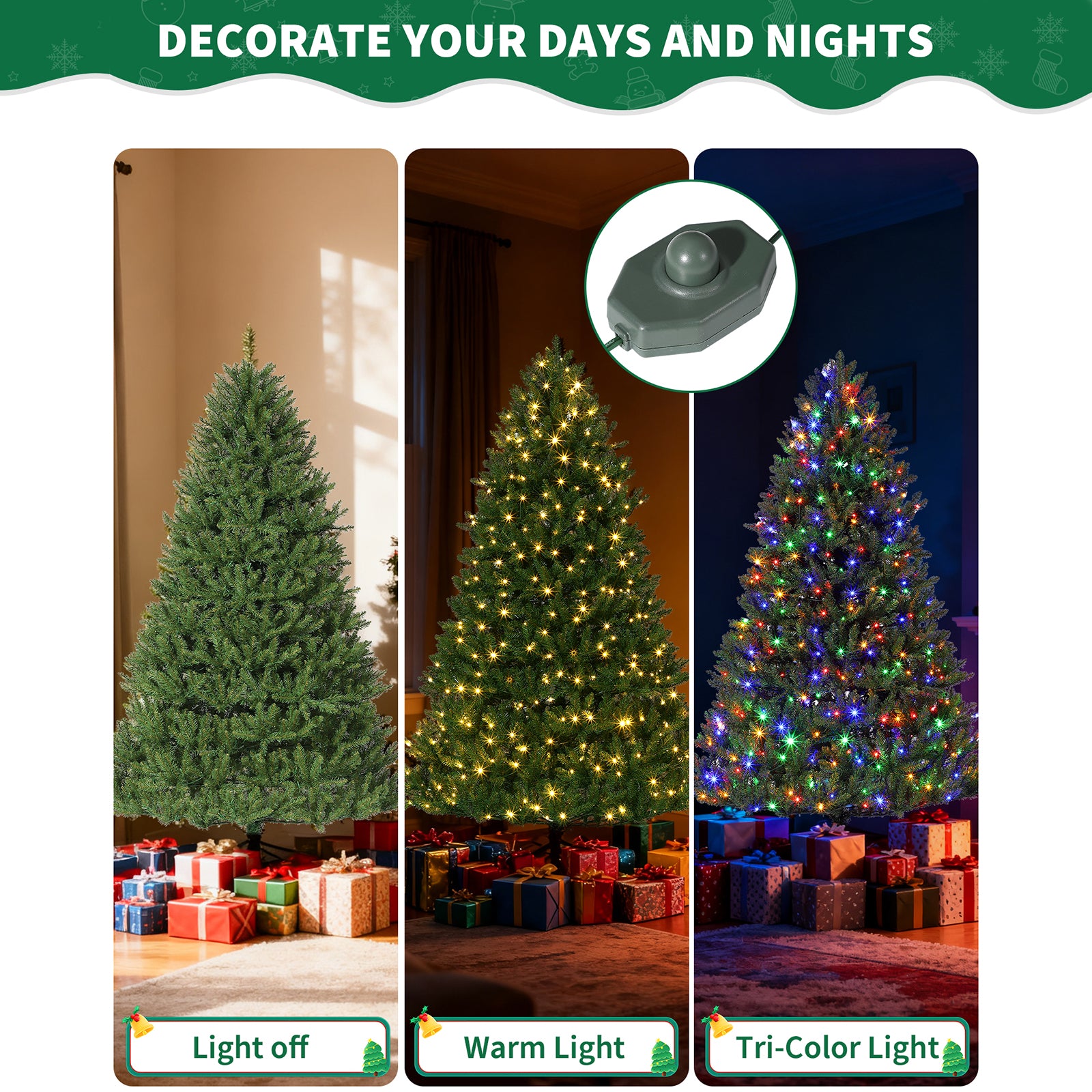 Garvee 9ft Artificial Christmas Tree, Realistic Full Shape Xmas Tree with 3380 Branch Tips, Fake Christmas Tree with Foldable Metal Base Stand, Home, Office, Party Decoration-Green