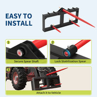 Garvee 3000lbs Quick Attach Bale Spear Attachment for Skid Steer & Tractor, 49" Hay Spear with 2x17" Stabilizer Spears, Heavy Duty Hay Frame