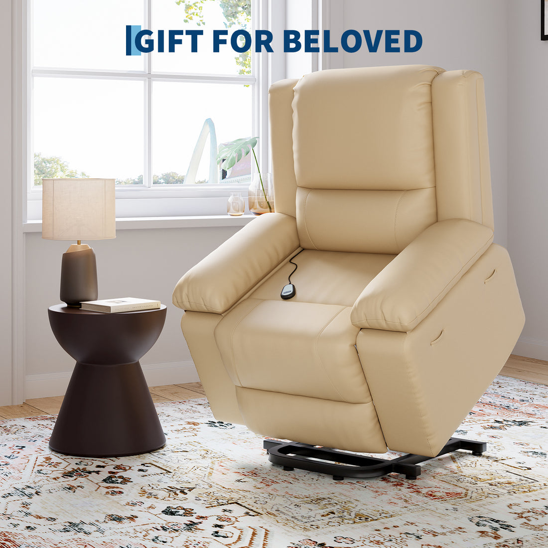 Garvee PU Leather Power Lift Recliner Chair with Massage and Heat, 8-Point Vibration, Adjustable Back and Leg Support, Electric Lift Chair Designed for Mobility Aid Elderly Relaxation, Beige