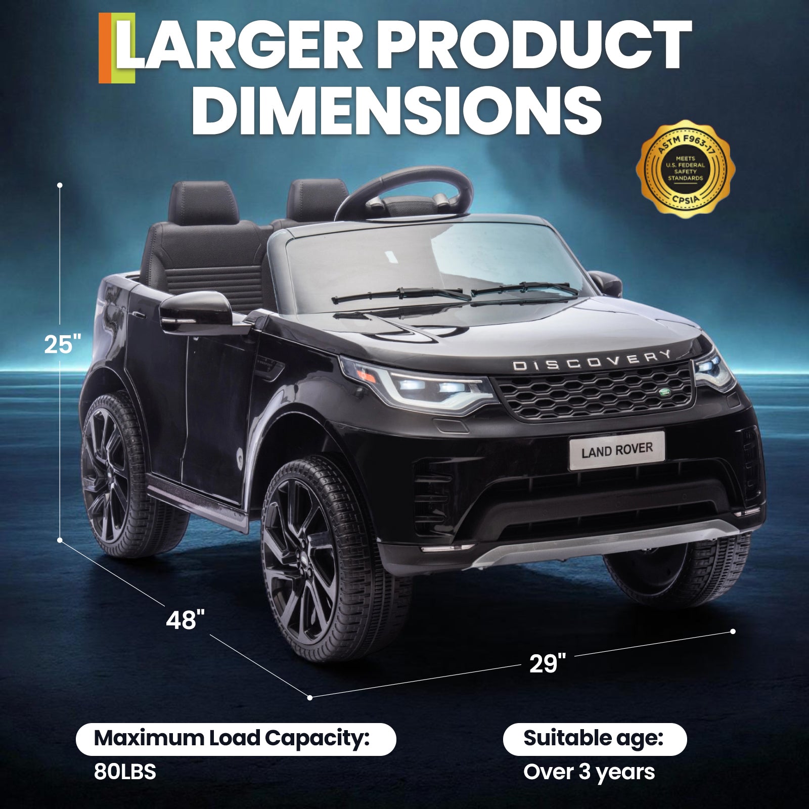 Garvee Ride P Series 12V Kids Ride On Car Land Rover Style Dual Motors 3 Speed Modes 4.5Ah Battery Safety Seatbelt Remote Control Black Outdoor Play - Black