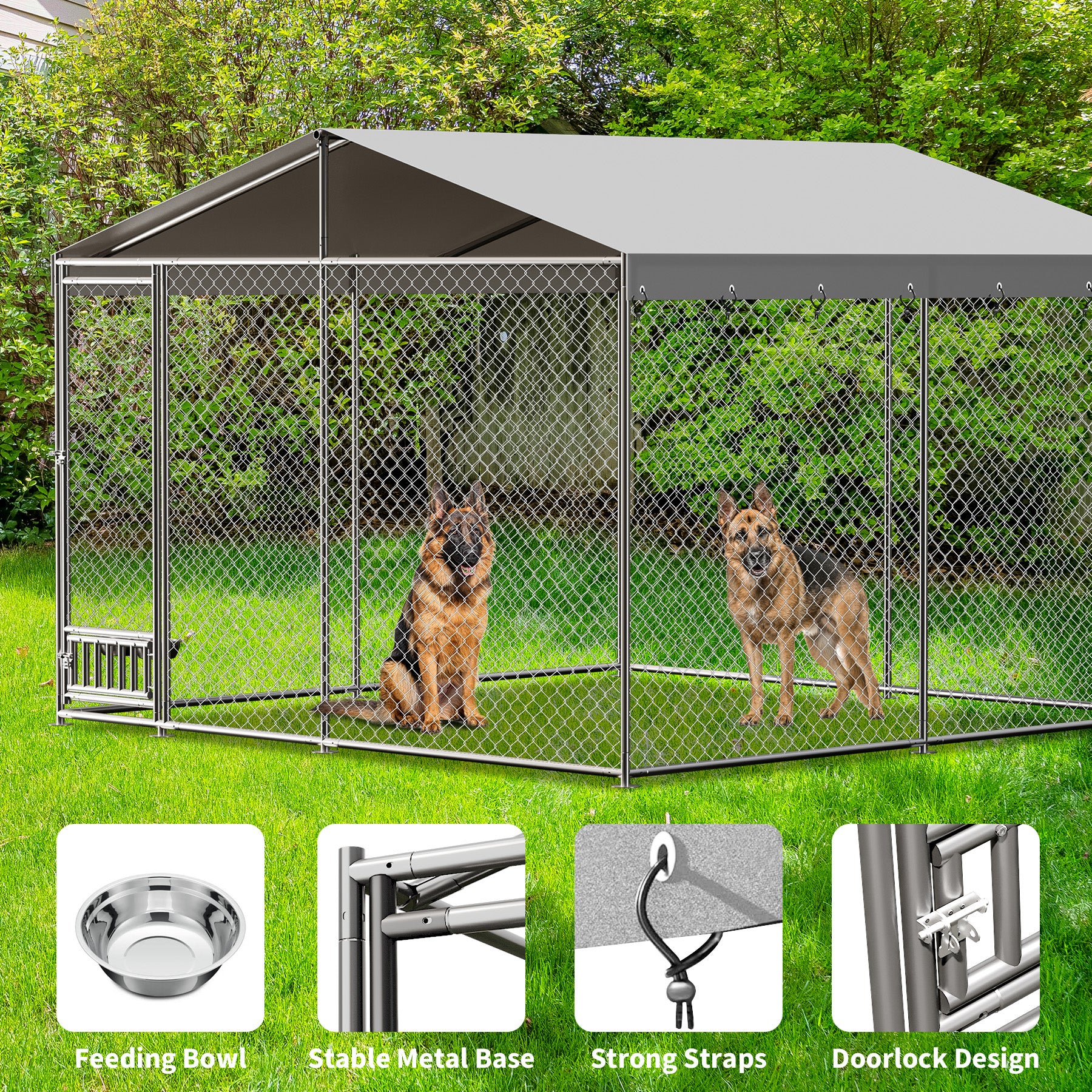 Garvee Large Outdoor Dog Kennel, Heavy Duty Outside Pet Playpen with Waterproof & Anti-UV Cover Roof, Galvanized Iron Dog Cage House with Safety Locks for Garden Backyard(10x10x7ft)