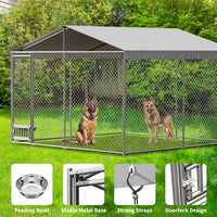 Garvee Large Outdoor Dog Kennel, Heavy Duty Outside Pet Playpen with Waterproof & Anti-UV Cover Roof, Galvanized Iron Dog Cage House with Safety Locks for Garden Backyard(10x10x7ft)