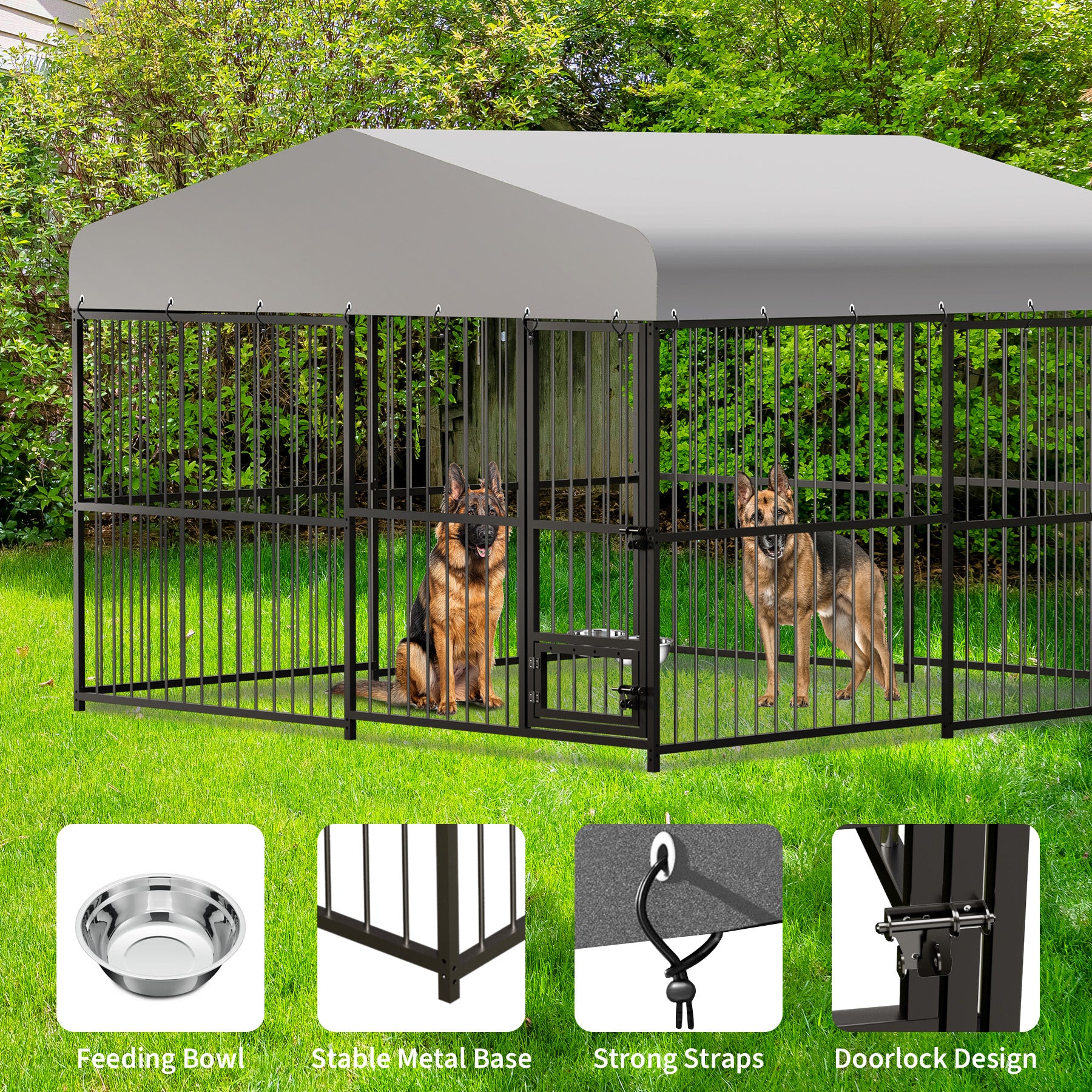 Garvee Large Outdoor Dog Kennel, Heavy Duty Dog Cage with Roof, Dog Kennel Galvanized Iron Dog House with Safety Locks, UV & Water Resistant Proof Cover, for Garden Backyard(10x10x6ft)