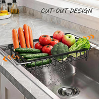Garvee Over-the-Sink Dish Drying Rack, Expandable Kitchen Dish Drainer with Adjustable Arms, Heavy-Duty Carbon Steel Sink Basket for Dishes, Vegetables & Fruit, Black