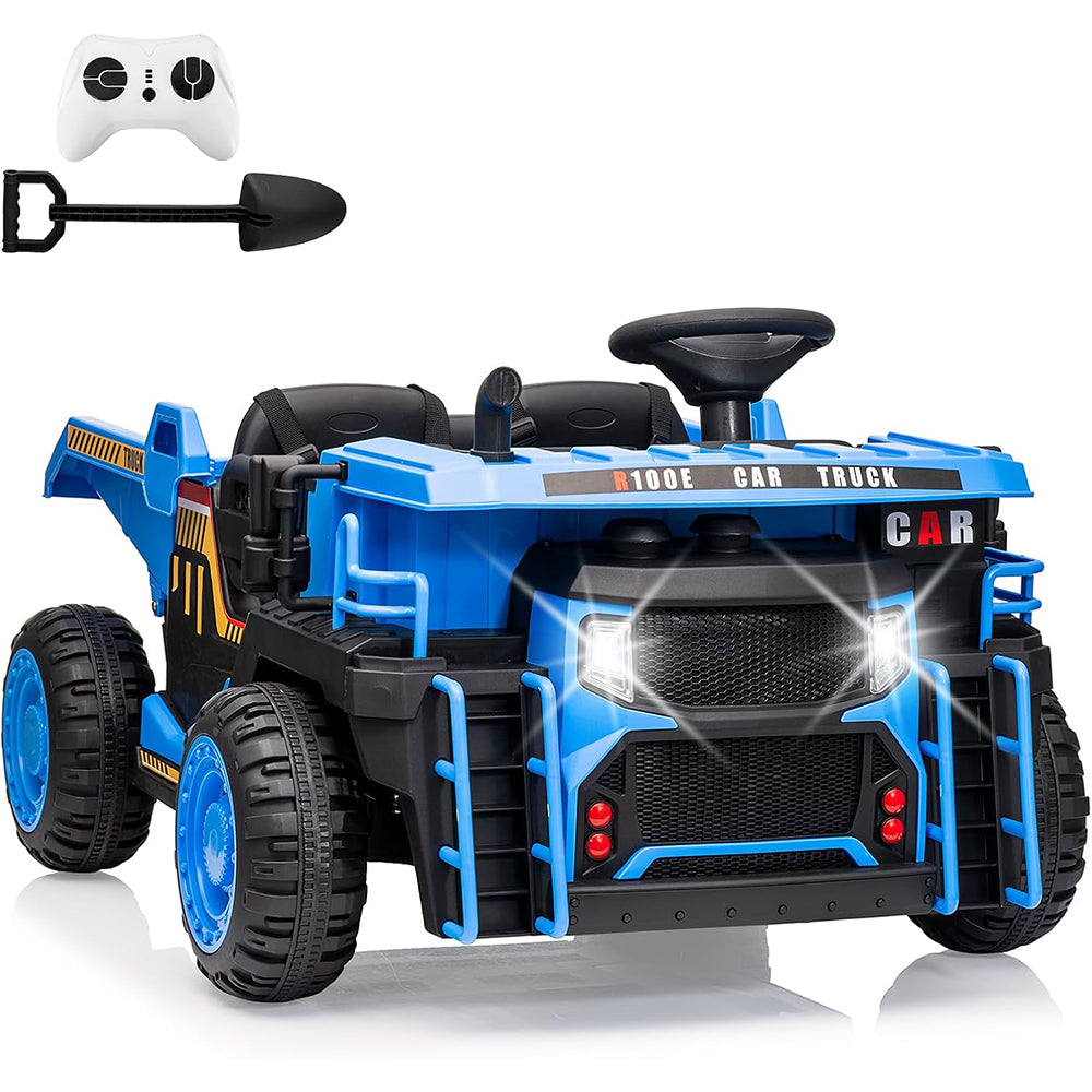 Garvee Ride - P Series: 24V Ride On Dump Truck,2 Seater Ride On Construction Vehicle with Remote Control, Electric Dump Bed and Extra Shovel,2WD/4WD Ride On Car Toy for Kids with Music Player,Up to 4.35Mph,Blue
