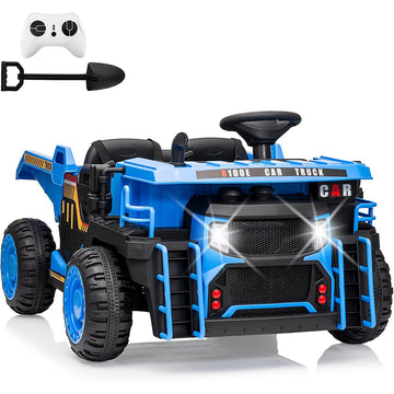 Garvee Ride - P Series: 24V Ride On Dump Truck,2 Seater Ride On Construction Vehicle with Remote Control, Electric Dump Bed and Extra Shovel,2WD/4WD Ride On Car Toy for Kids with Music Player,Up to 4.35Mph,Blue