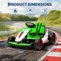 Garvee Ride - G Series: 6+,24V Drift Kart with 2X150W Strong Motor, 7AH Big Battery, Electric Pedals, Electric Go Kart Outdoor Race Toy - Green & White