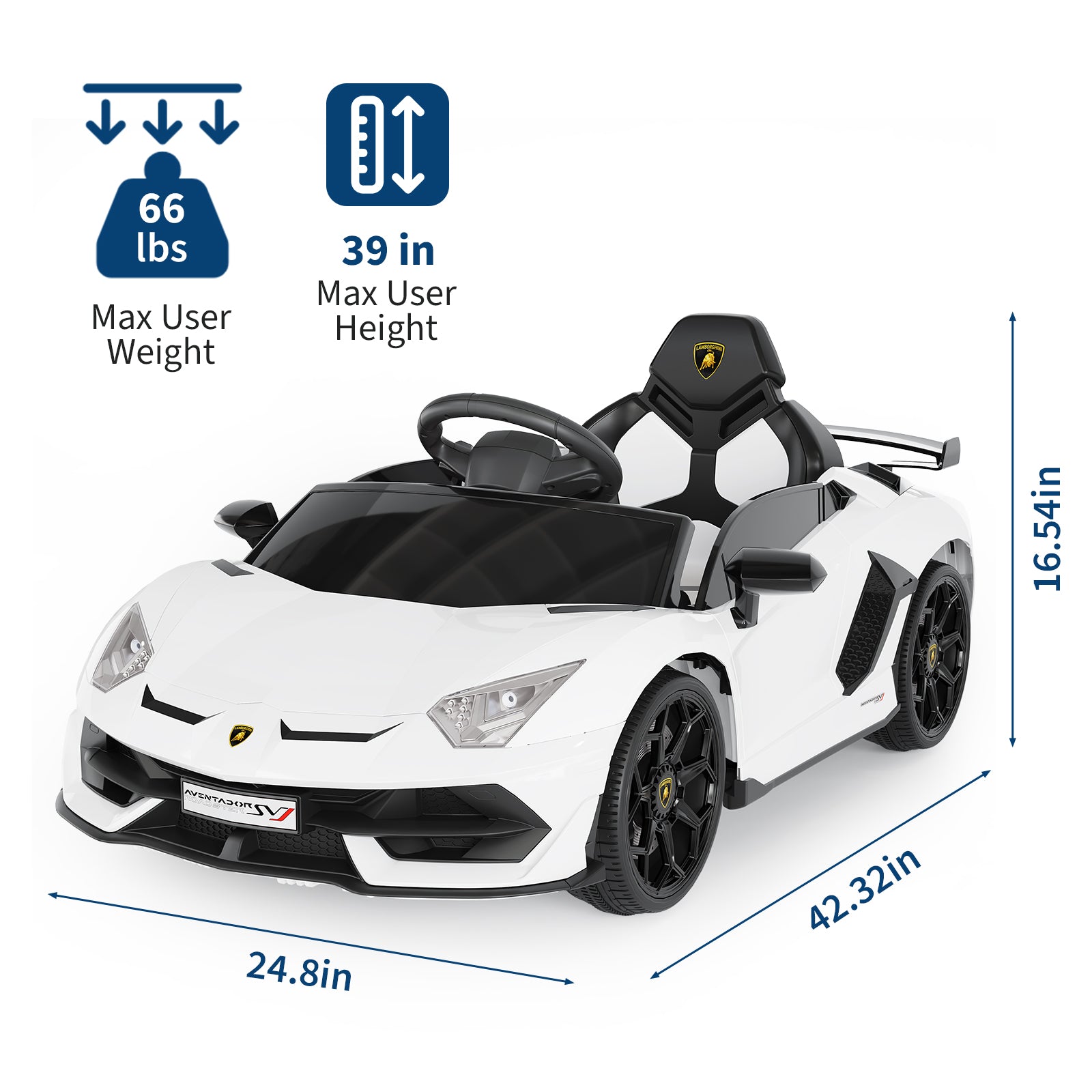 Garvee Ride P Series 12V Electric Ride-On Car for Kids | Licensed Lamborghini Battery-Powered Sports Car with Remote Control, 2 Speeds, Sound System, LED Headlights, Hydraulic Doors - White