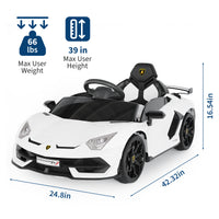 Garvee Ride P Series 12V Electric Ride-On Car for Kids | Licensed Lamborghini Battery-Powered Sports Car with Remote Control, 2 Speeds, Sound System, LED Headlights, Hydraulic Doors - White