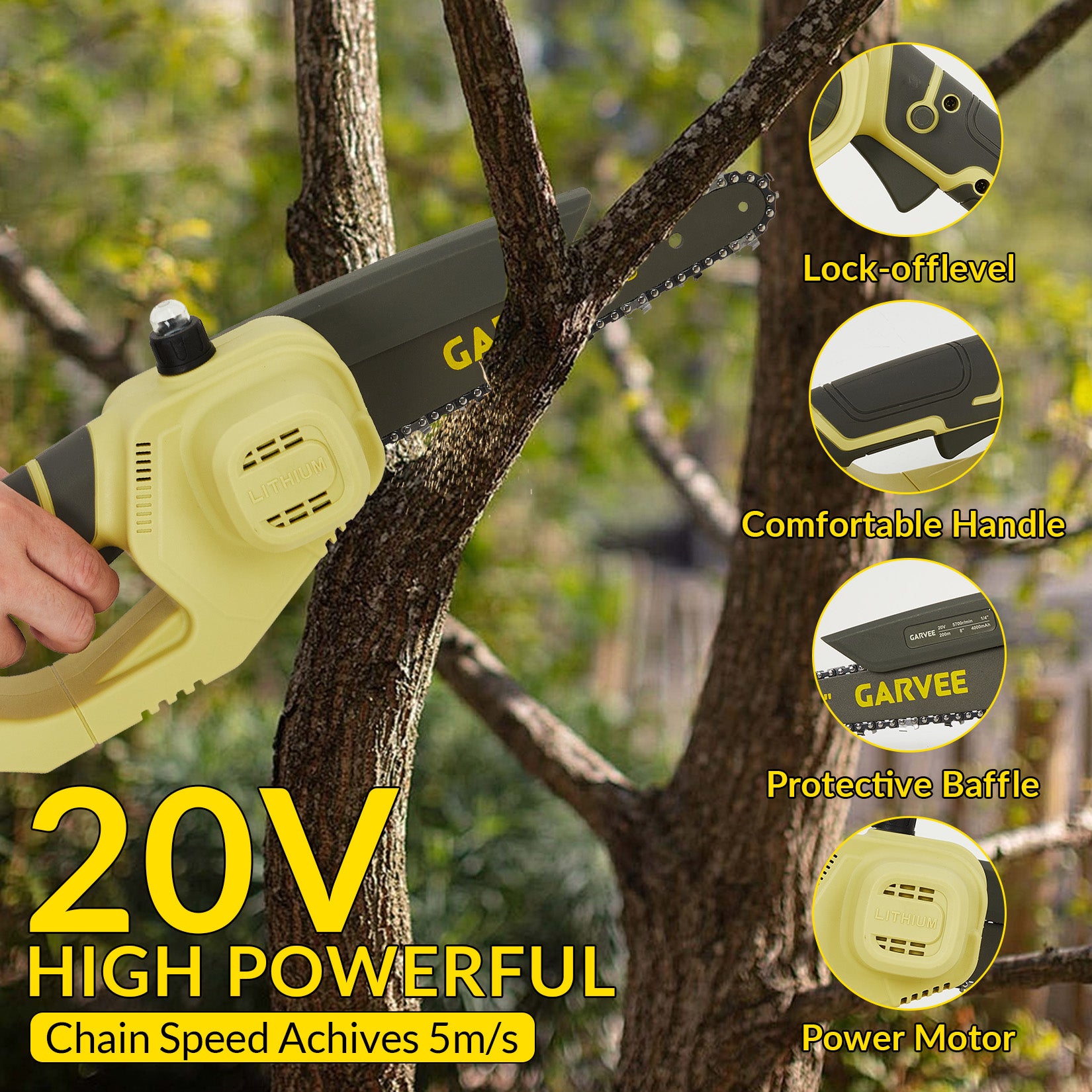 Garvee 8 Inch Mini Chainsaw - Portable Cordless Electric Handheld Chainsaw for Pruning Tree Branches, Yard, Household, and Garden, Perfect Christmas Gift for Men, Dad, Husband, and Women