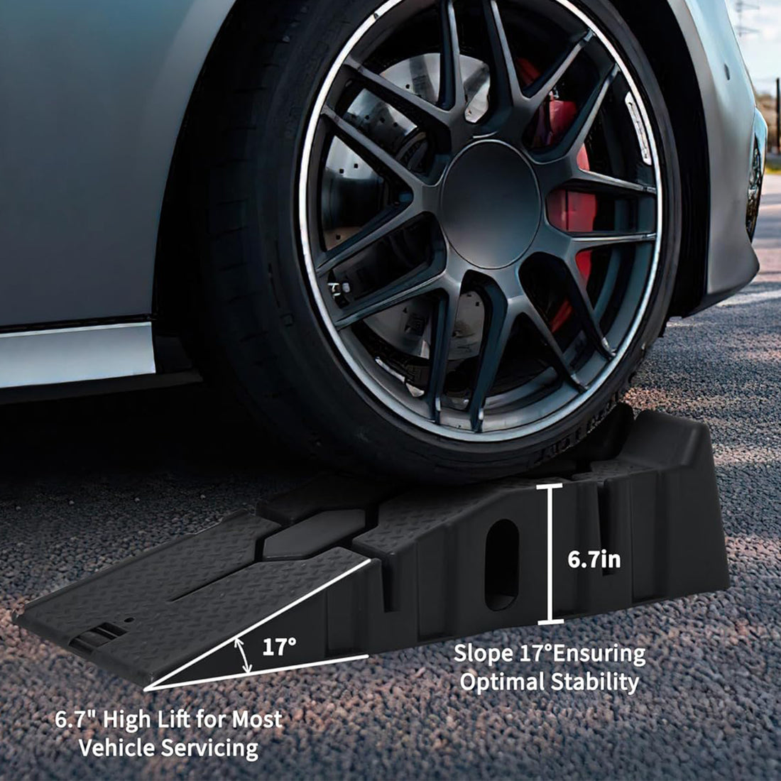 Garvee Plastic Car Service Ramps 2-Pack - 6.7" Low Profile 12,000LB Capacity Heavy Duty w/Anti-Slip Base for Home Garage