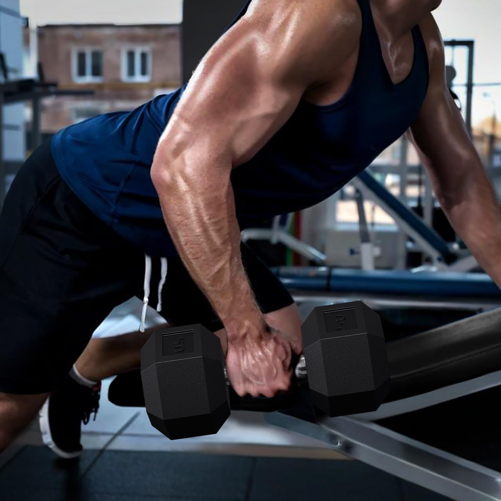 Garvee 40 LB Hex Dumbbell Set of 2 with Cast Iron Core, Rubber Encased Coating and Textured Carbon Steel Handle for Home Gym Strength Training