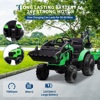 Garvee Ride P Series 3-in-1 Ride-On Tractor, 24V Electric, Excavator & Bulldozer, Remote Control, LED, Music, USB/Bluetooth max 66 lbs - Bright-green